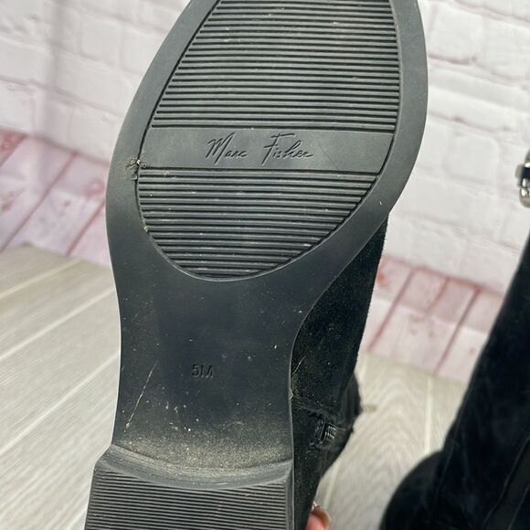 Marc Fisher. Black Suede Tall Boots w/ buckle strap detail.  Women's size 5 - Picture 8 of 9